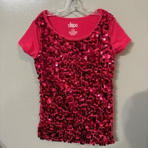 Circo Girls Hot Pink Sequin Short Sleeve Scoop Neck T Shirt (Girls‎ Medium)